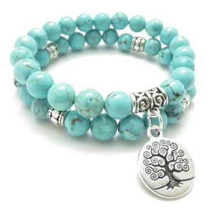 Blue Howlite beads bracelet with Tree of Life spiritual charm