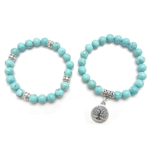 Blue Howlite beads bracelet with Tree of Life spiritual charm