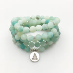 Handmade light Amazonite bracelet necklace beaded mala with spiritual Buddha charm