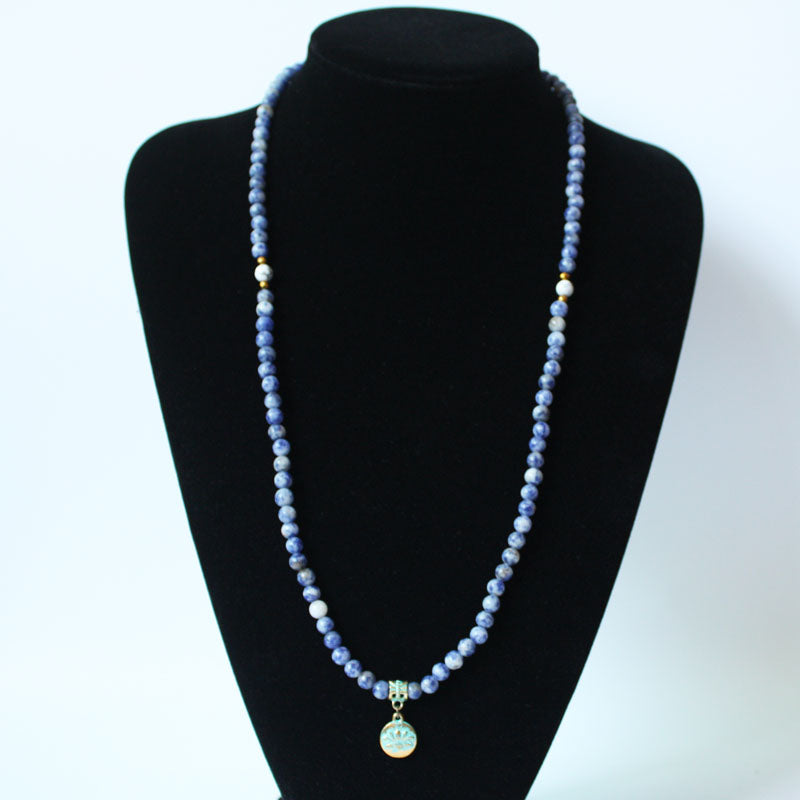 Handmade Sodalite bracelet 108 beads mala necklace with Lotus charm