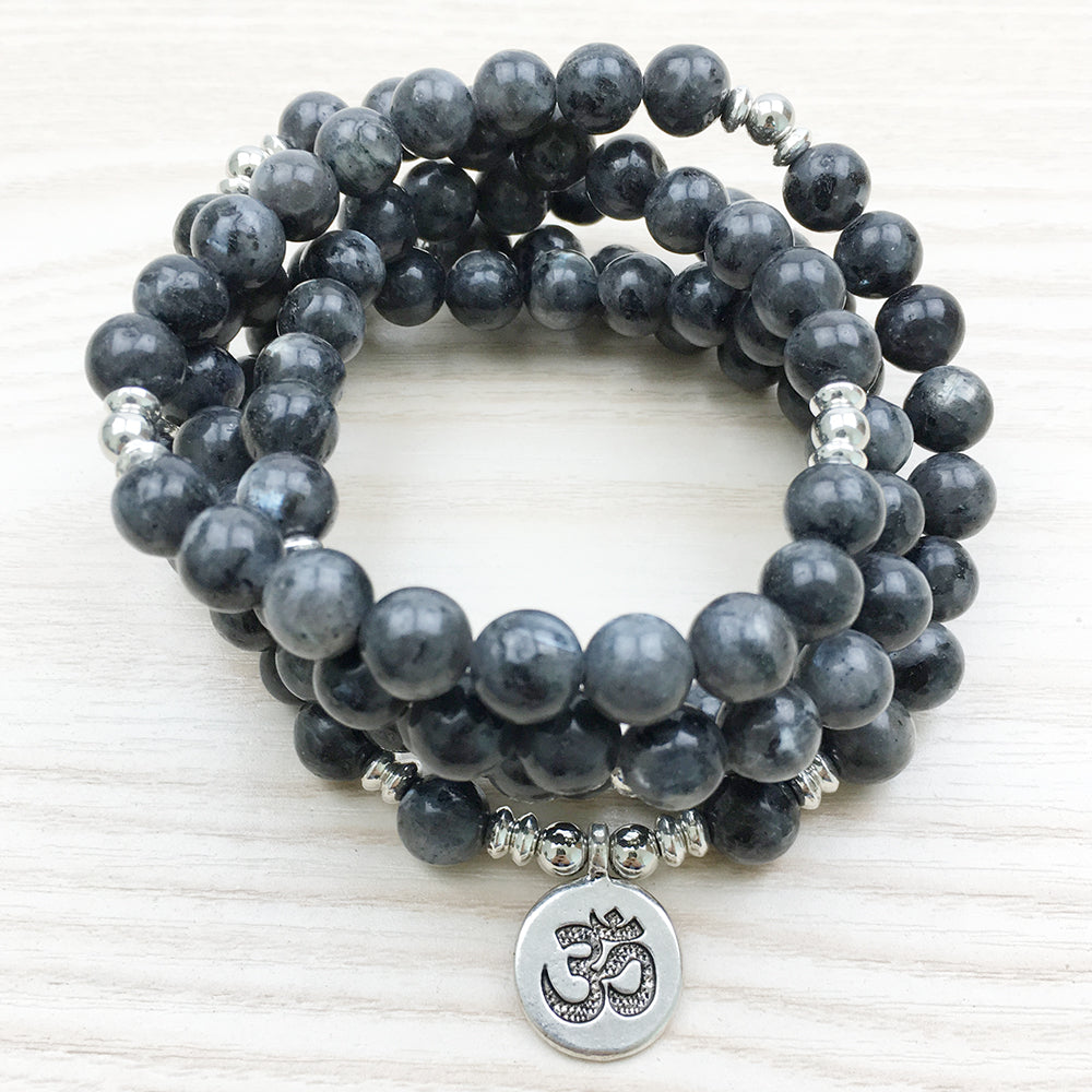 Handmade Labradorite bracelet mala with spiritual Lotus charm