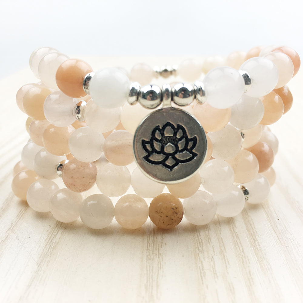 Handmade Pink Aventurine bracelet mala necklace with Lotus charm