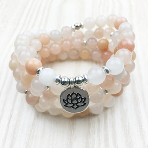 Handmade Pink Aventurine bracelet mala necklace with Lotus charm