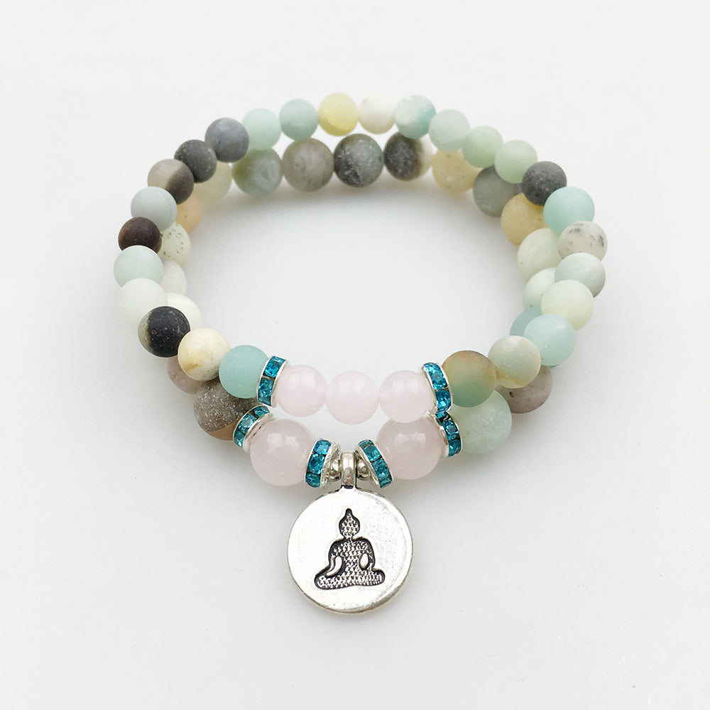 Amazonite bracelet set with buddha charm
