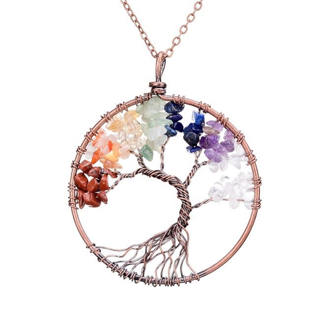 7 chakra tree of life pendant from natural stones