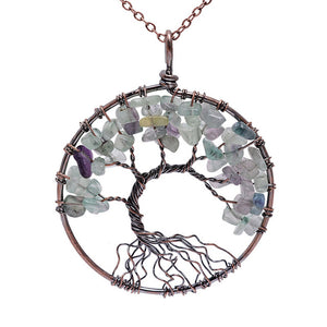 7 Chakra Tree Of Life Natural Stone Pendant Necklace
