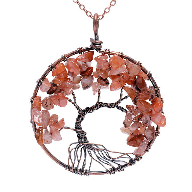 7 Chakra Tree Of Life Natural Stone Pendant Necklace