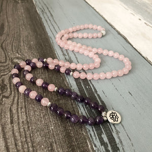 Handmade natural stones bracelet mala with spiritual Lotus charm