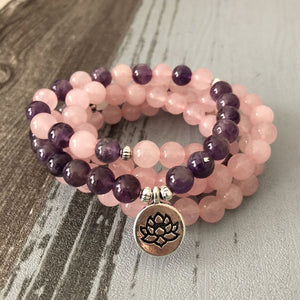 Handmade natural stones bracelet mala with spiritual Lotus charm